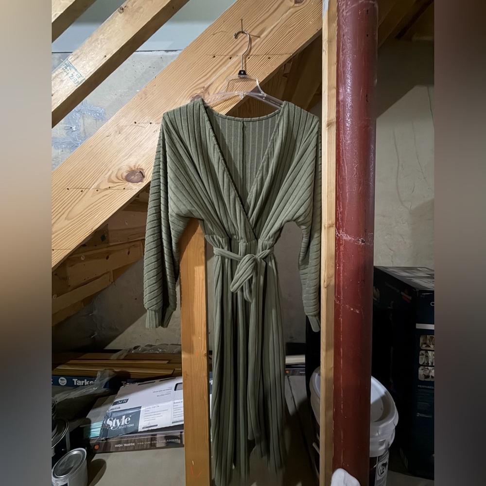 SHEIN Olive Long Sleeve Wrap Dress